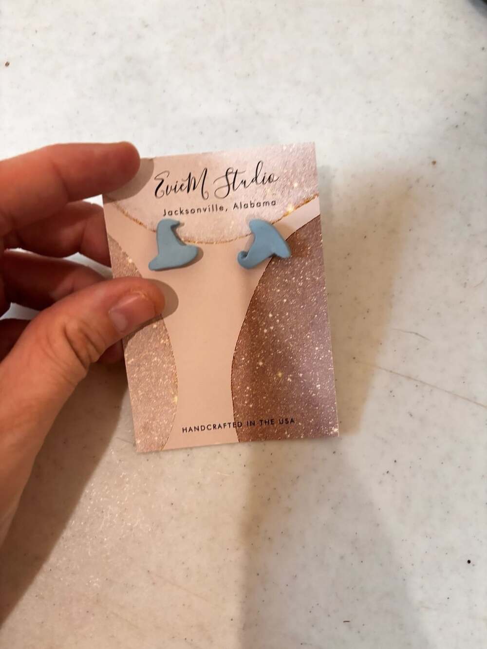 EvieM Studio Handcrafted Light Blue Wizard Hat Polymer Clay Stud Earrings